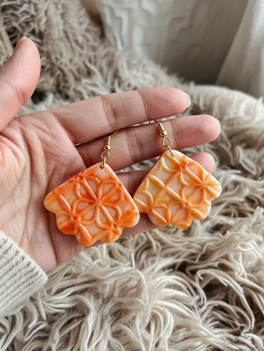 Apricot Bloom Vintage-Style Embossed Earrings