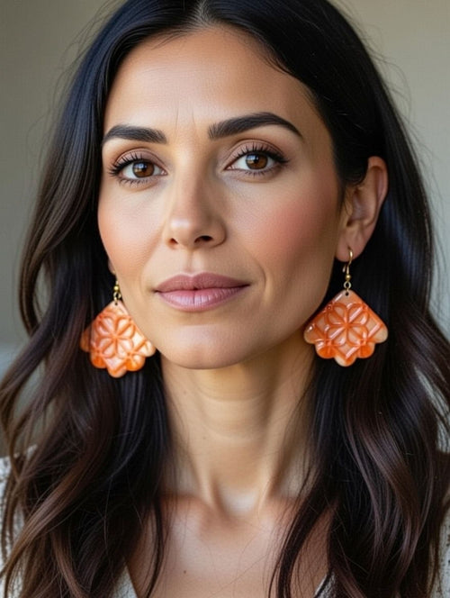Apricot Bloom Vintage-Style Embossed Earrings