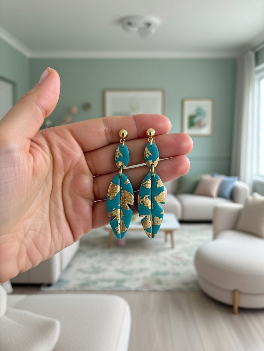 Azure & Gold Leaf Botanical Dangles