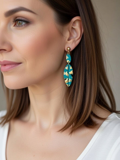 Azure & Gold Leaf Botanical Dangles