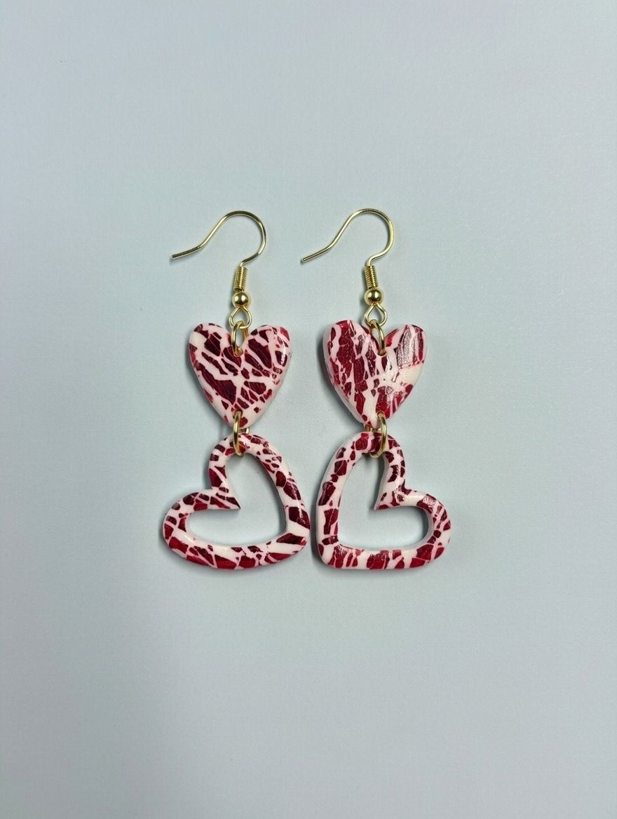 Burgundy Marble Double Heart Hooks