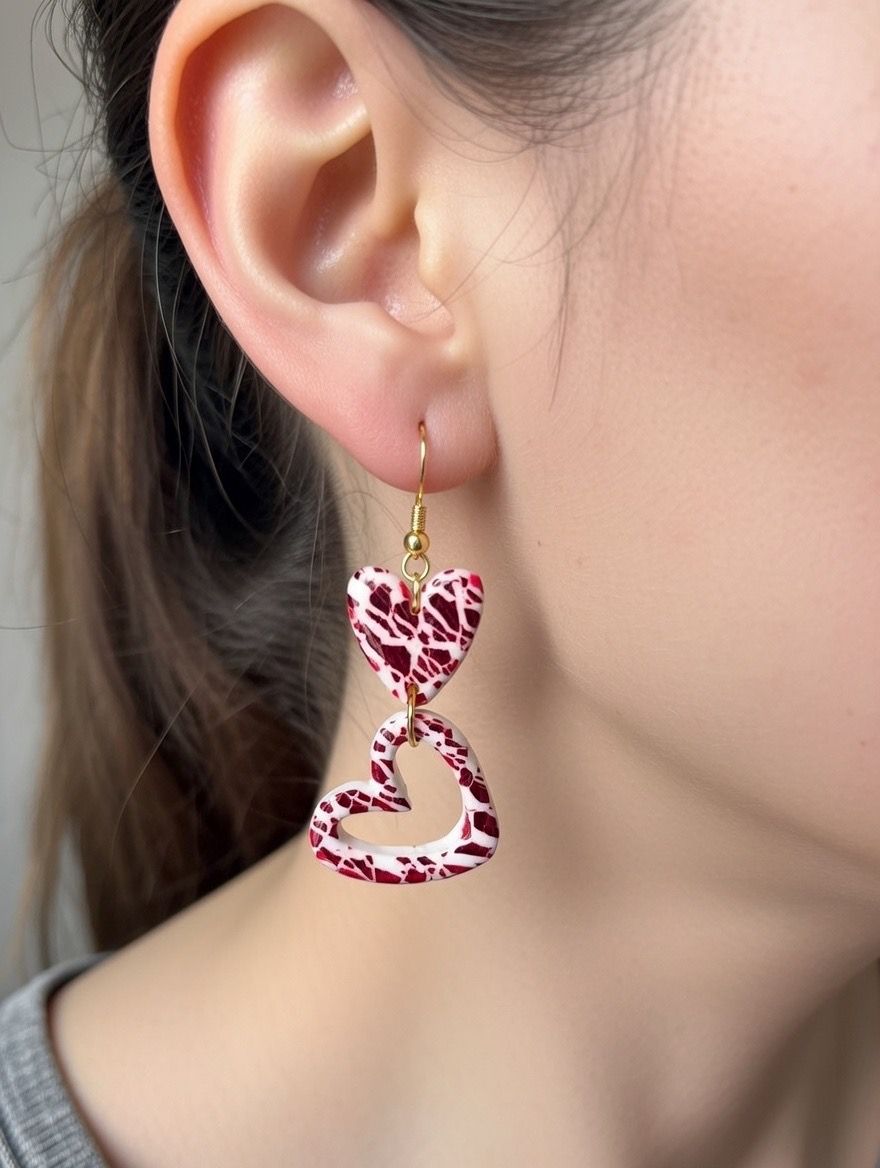 Burgundy Marble Double Heart Hooks